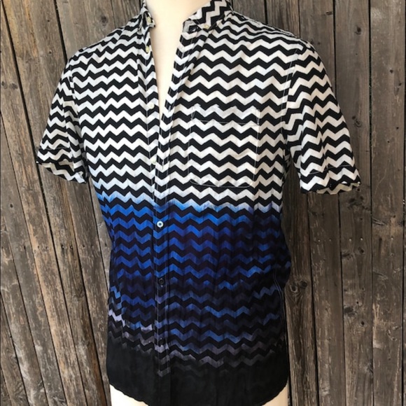 Zig-zig print hand dip dyed shirt MED H&M - Picture 8 of 11